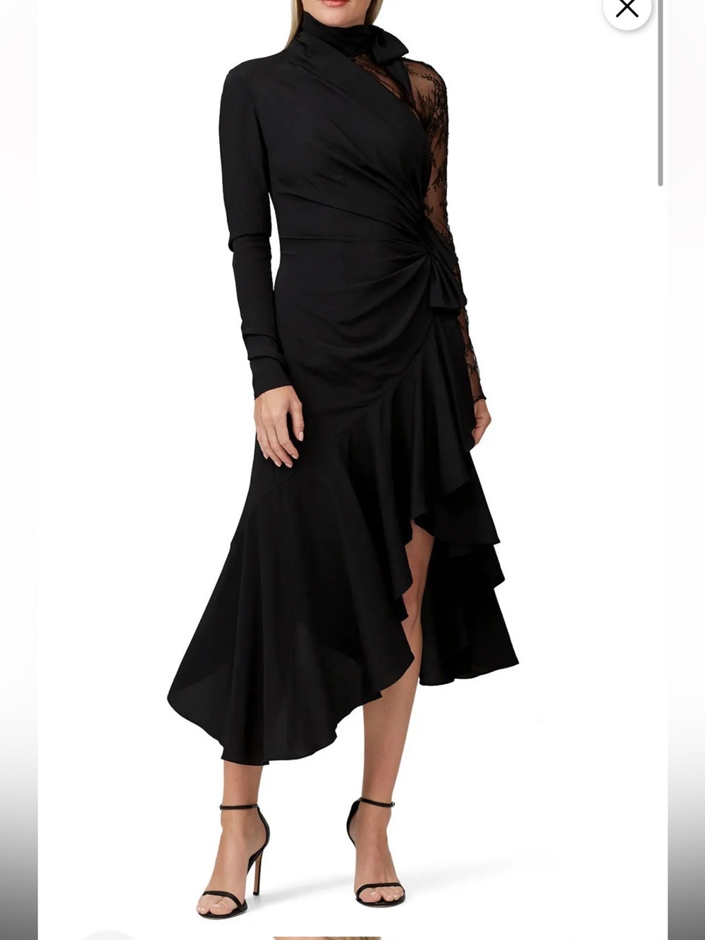 Philosophy di Lorenzo Serafini Black Lace Sleeve Draped Midi Dress Size Small